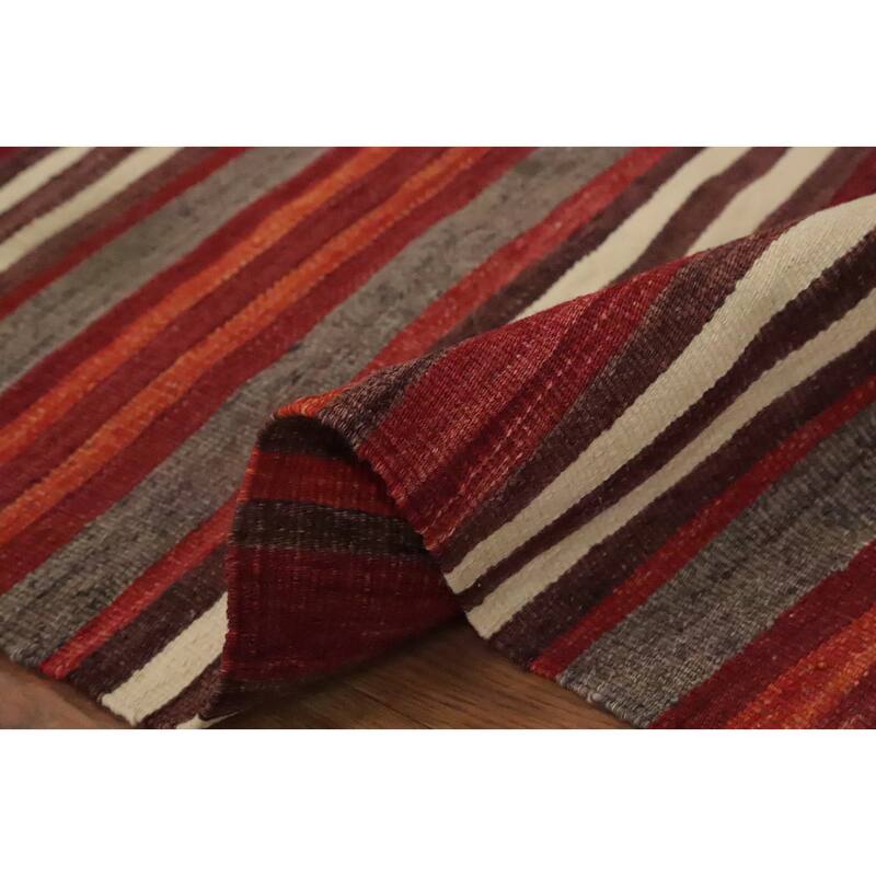 Hand Woven Oriental 100% Wool Carpet Southwestern Geometric Red Kilim Runner Rug - 9' 0'' X 4' 4''