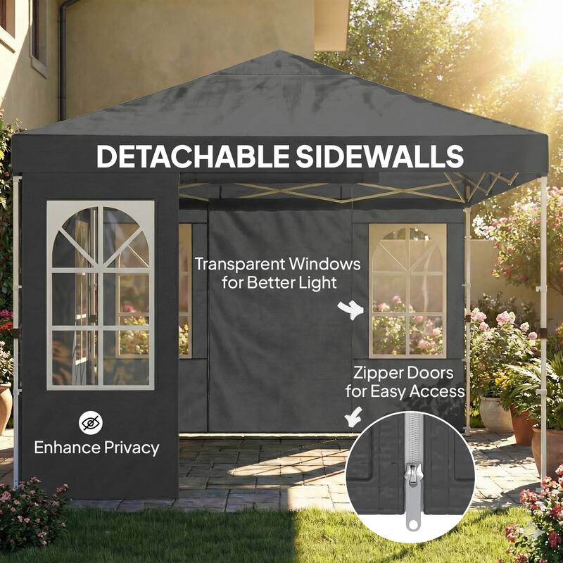Outsunny 9.6 x 9.6 ft Pop Up Canopy Tent with Sidewalls, One Button Push Setup, UPF50+ Outdoor Portable Instant Canopy Shelter