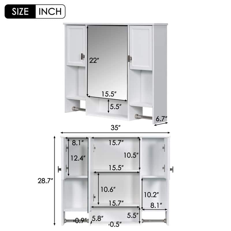 35" x 28" Modern Bathroom Mirror Cabinet with Towel Bar - Wall Mounted Storage & Vanity Mirror