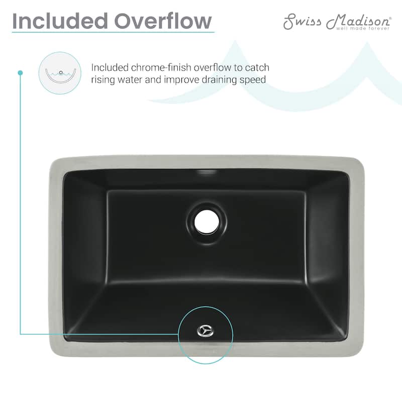 Lausanne 21" Rectangle Undermount Bathroom Sink In Matte Black - 20.85" x 13.4" 7.7"