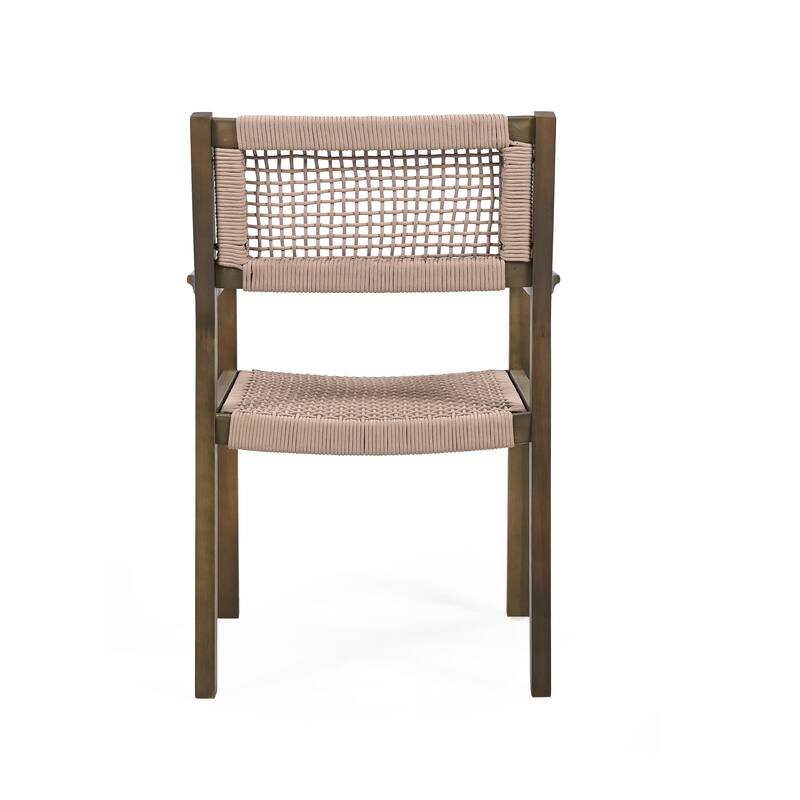 Modern Set of 2 Dining Chairs with Rope-Woven Seat Backrest, Solid Wood Frame for Dining Room Living Room Café and Pub