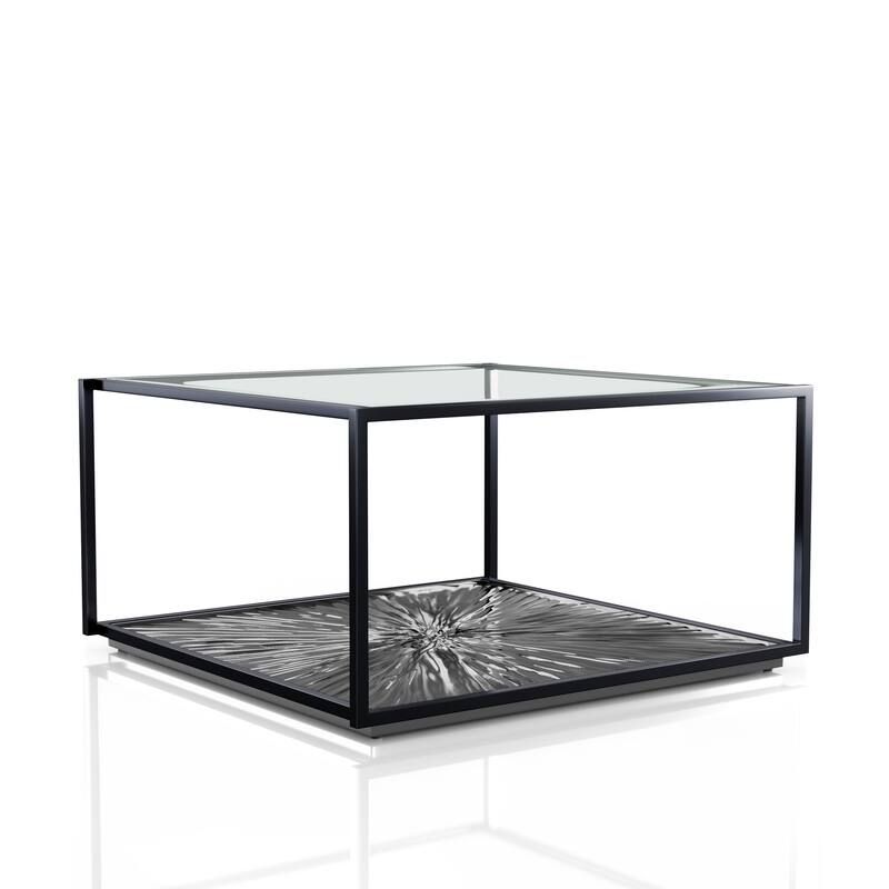 247 Shop At Home Aureum Modern 1-Shelf Coffee Table with Sunburst Base and Tempered Glass Top