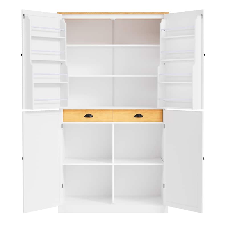 71" Tall Kitchen Pantry Cabinet with 2 Drawers,2 Adjustable Shelves, 8 Door Shelves