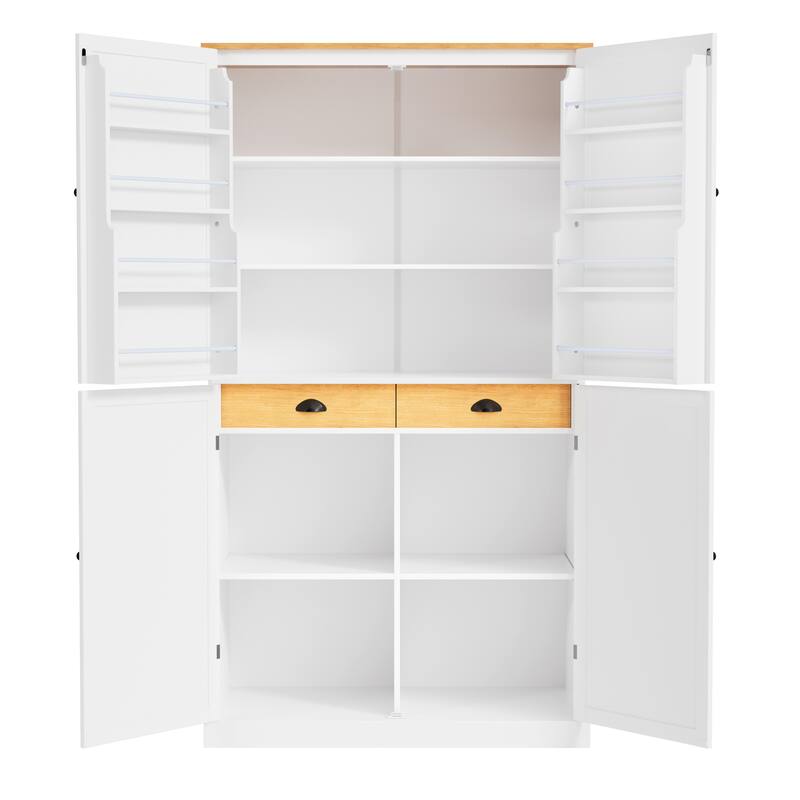 Modern Large Kitchen Pantry Cabinet, Wood Storage Cupboard with 2 Drawers, Adjustable Shelves & 8 Door Storage Shelves
