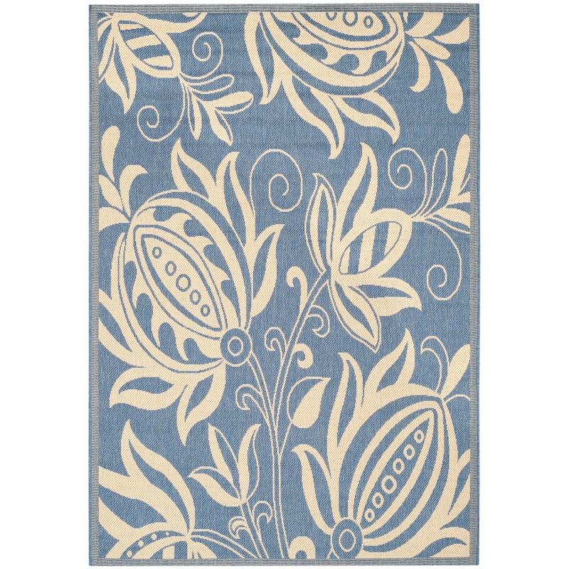SAFAVIEH Courtyard Leatrice Indoor/ Outdoor Patio Backyard Rug - 5'3" x 7'7" - Blue/Natural