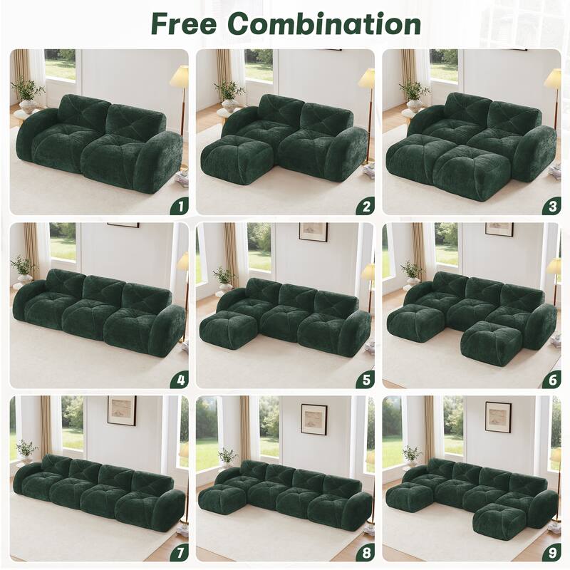 2 Seater Tufted Velvet Sofa, Boneless Cloud Couch with 32D High Density Foam, No Assembly Living Room Sofa