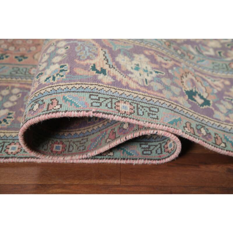 Hand Knotted Oriental 100% Wool Carpet Traditional Floral Pink Tabriz Area Rug - 9' 6'' X 6' 8''