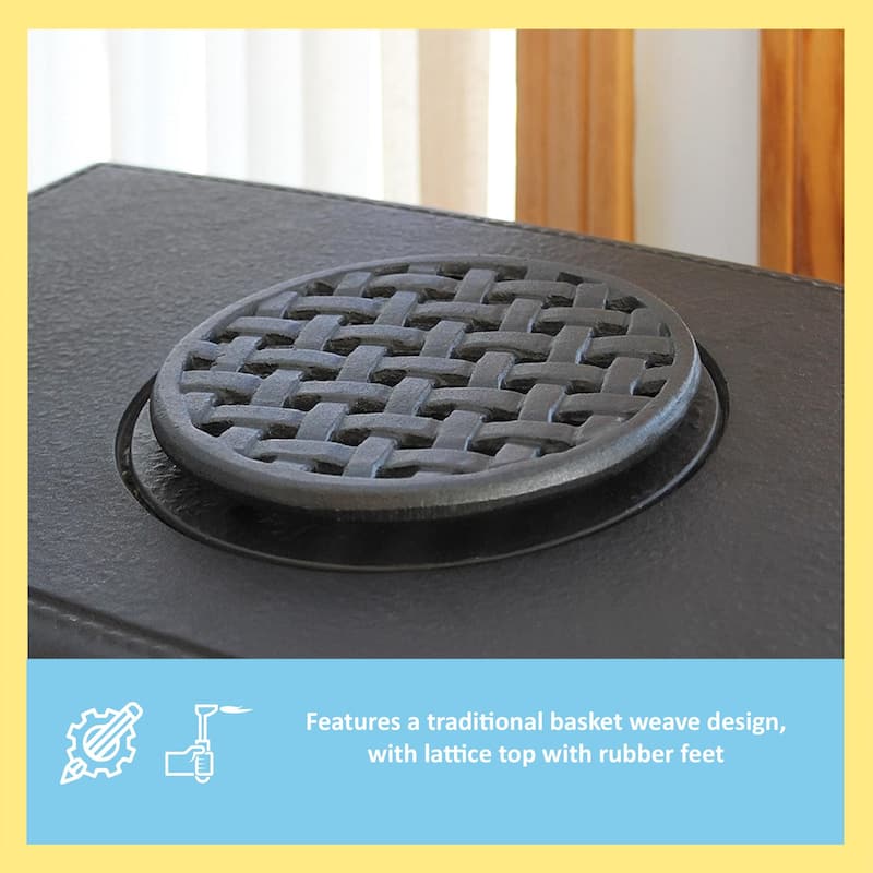 Minuteman International Round Cast Iron Lattice Trivet, 6.5 Inch Diameter, Black