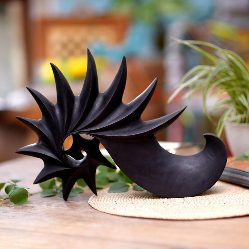 Novica Handmade Black Spider Conch Wood Sculpture