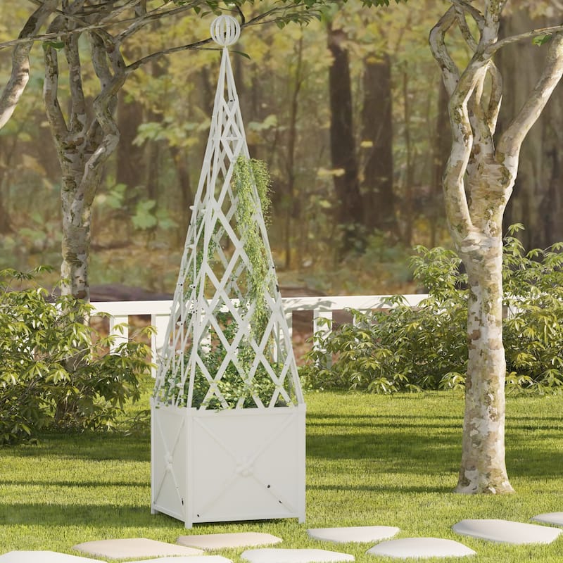 SAFAVIEH Outdoor Patio Furniture Caledonia Trellis Planter - 22"W x 22"D x 98"H