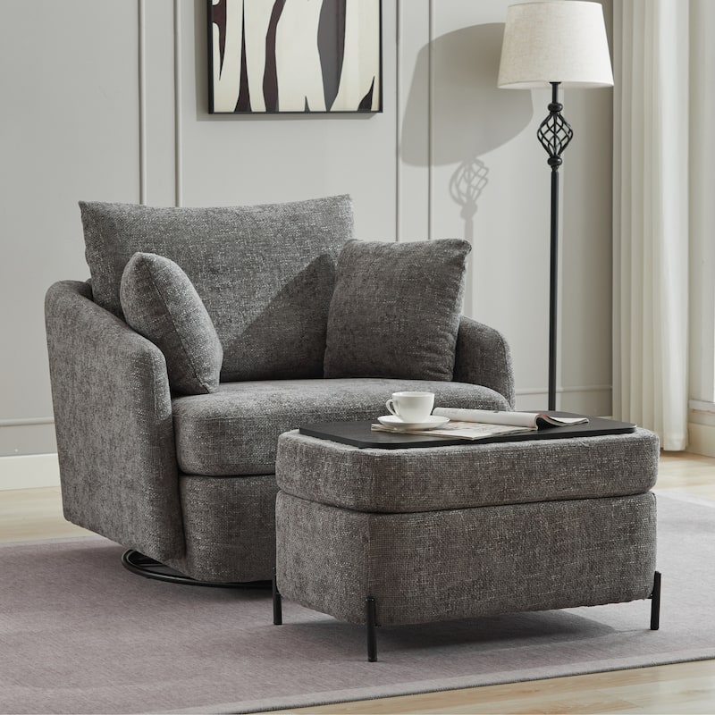 40.6" W Upholstered Swivel Accent Sofa Chair With Pillows
