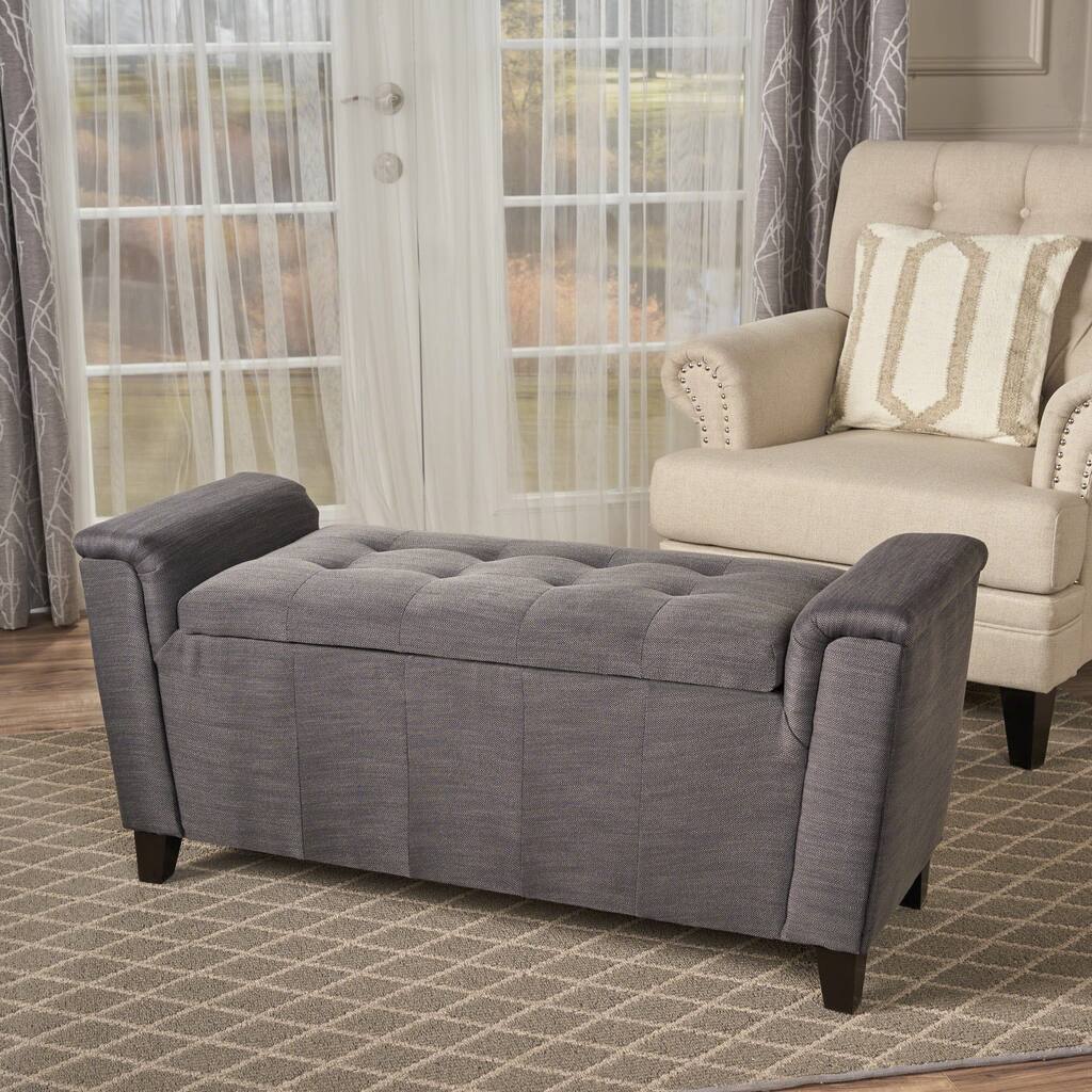 Alden Tufted Fabric Armed Storage Ottoman Bench by Christopher Knight Home