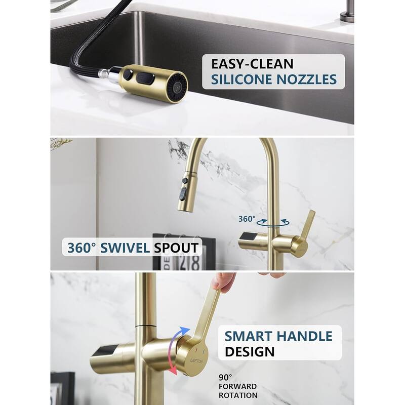 Lefton Touchless Pull-Out Kitchen Faucet, Hands Free Motion Sensor Activated, Battery-Free Temperature Display, KF2206