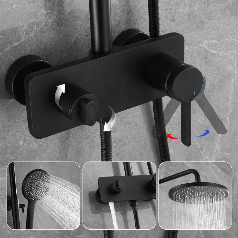 Modland Wall Mounted 5-Way Complete 10'' Rain Shower System Black With High-pressure Handheld and Faucet