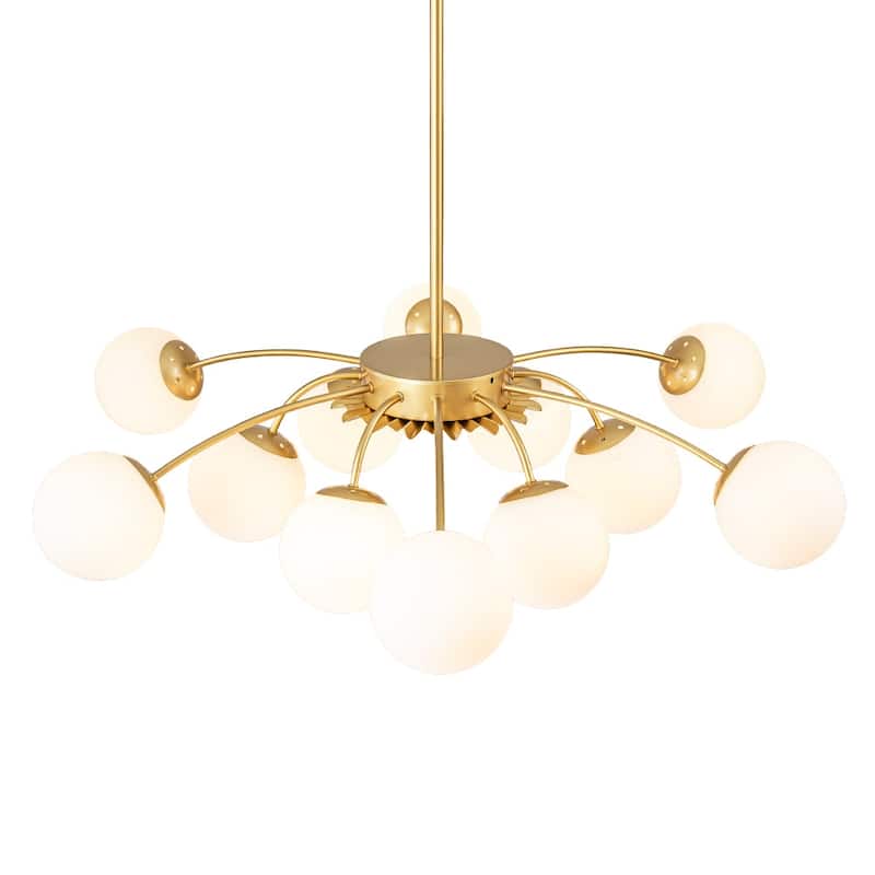 Mid-Century 12-Light Milky Glass Globe Sputnik Ceiling Light - 39in