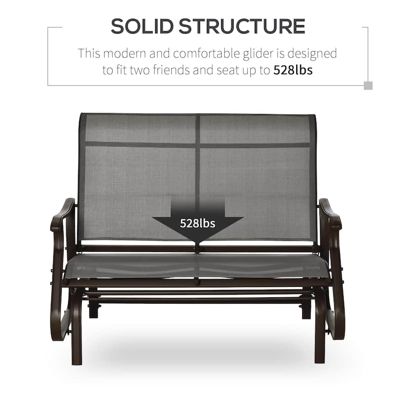 2-Person Outdoor Glider Bench，Patio Glider Loveseat Chair with Powder Coated Steel Frame，2 Seats Porch Rocking Glider