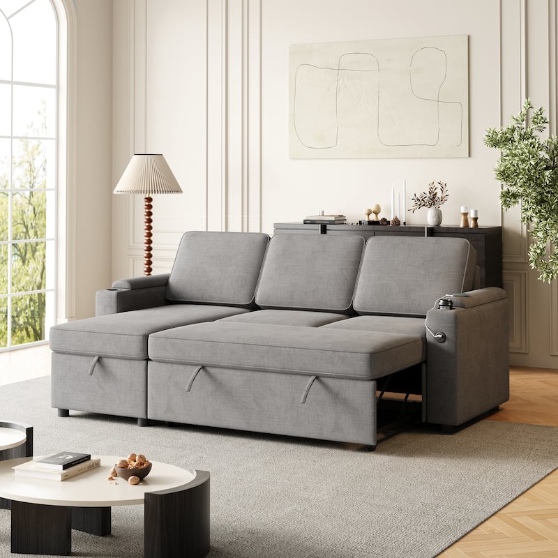 85.8" Sleeper Sofa with Pull Out Bed with Charging Port