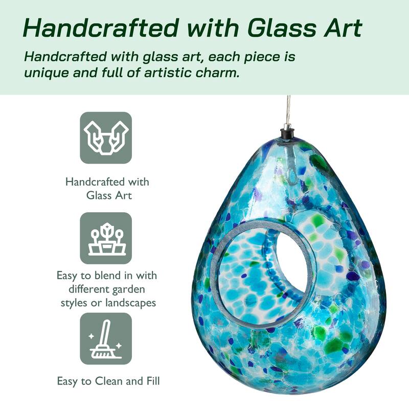 Glitzhome 6.75''H Glass Water Drop Hanging Dots Birdfeeder