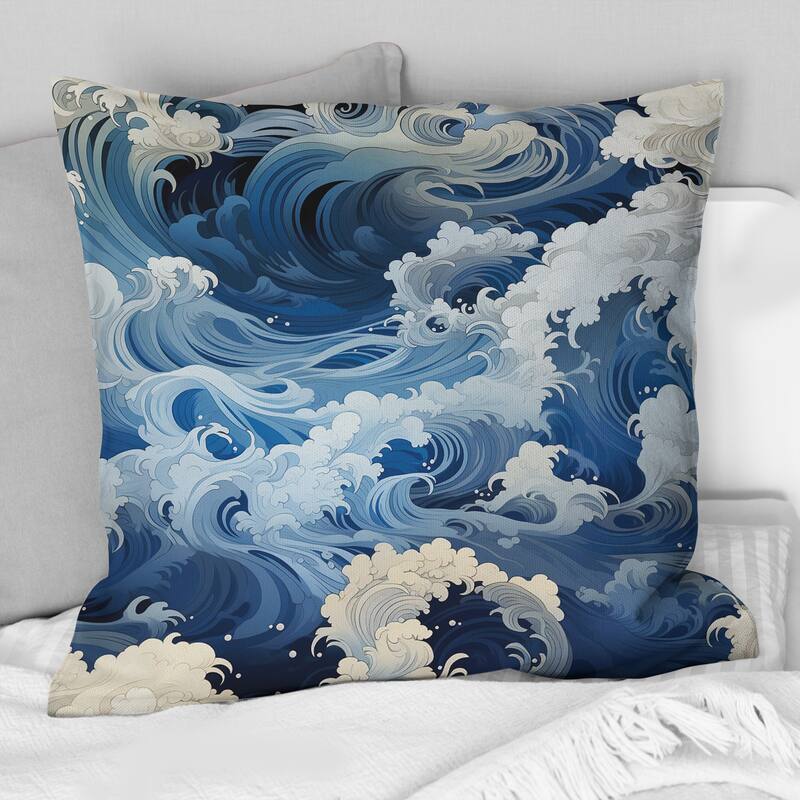 Designart "Oceanic Dreamscape Tropical Pattern III" Coastal Printed Throw Pillow - 16 x 16