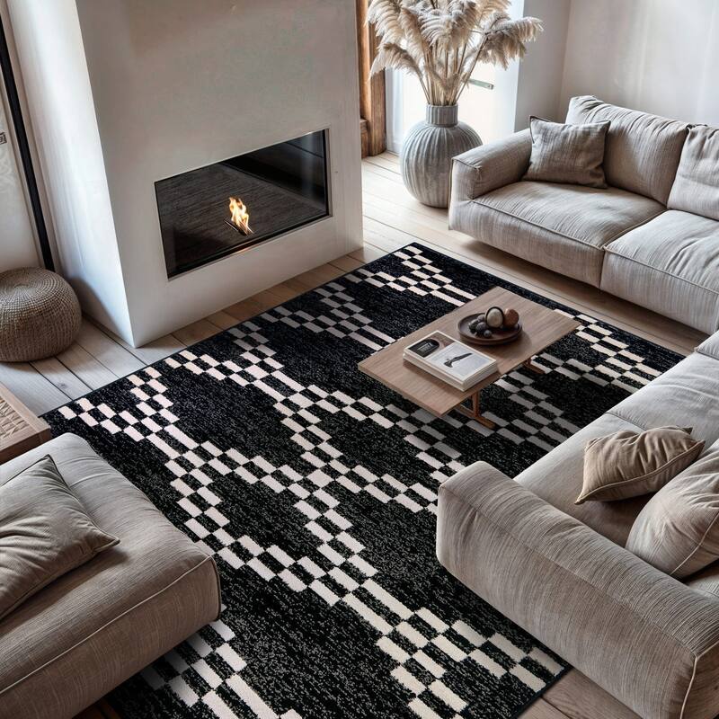 Southwestern Geometric Durable Area Rug, Perfect for Any Room - 7' 10" x 10' - Black