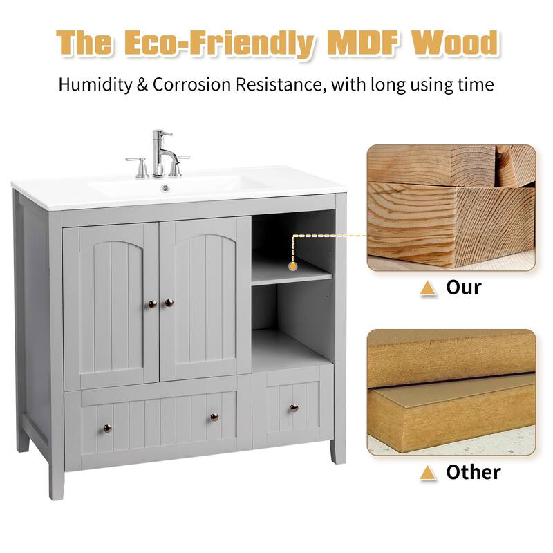 Modern Lacquered Bathroom Organizer Cabinet with Two Drawers and Dual Doors for Storage - 35.82”(H) x 18.11(W) x 32.28 (D)