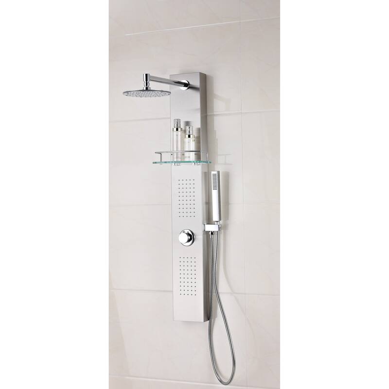 ANZZI Coastal Full Body Shower Panel with Heavy Rain Shower in Brushed Steel