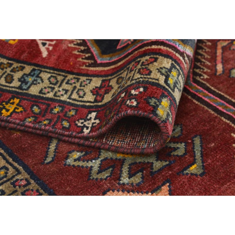 Fine Vintage Distressed Ferit Burgundy/Navy Runner - 3'2" x 8'11"