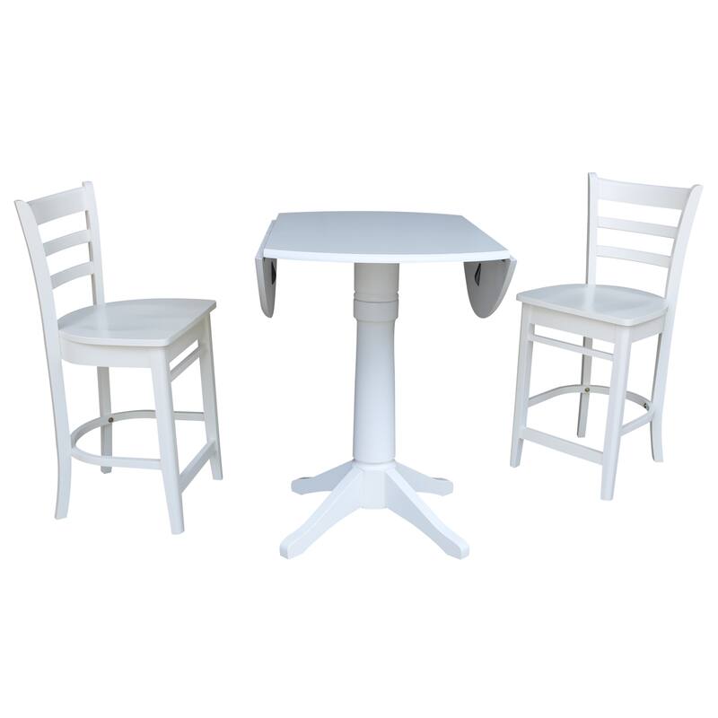 42" Round Pedestal Gathering Height Table with Two Counter Height Stools, Espresso