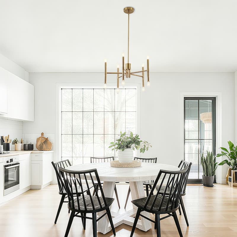 10 - Light Modern candle Chandelier with Adjustable Height, Sleek Linear Design for Dining Room, Living Room