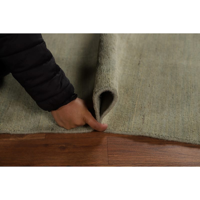 Green Solid Gabbeh Modern Area Rug Hand-Knotted Wool Carpet - 5'2" x 6'2"