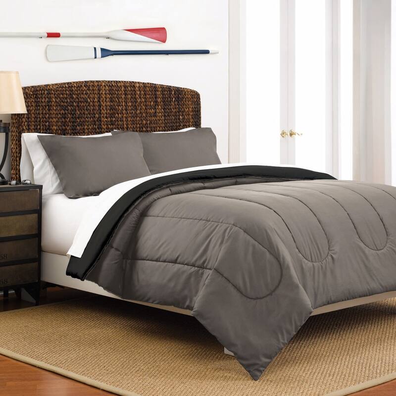 Martex Reversible Comforter Set - Black/Grey - Twin