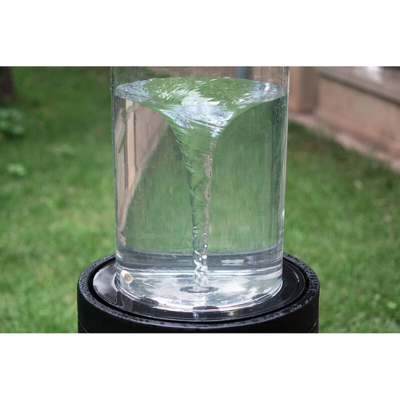20x20x19.5" Heavy Cement Round Black Ribbed Outdoor Water Fountain with Light (Color Change)