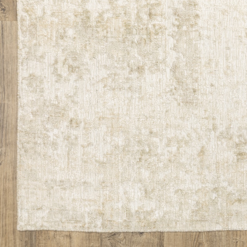 Somerset Textured Abstract Ivory/ Beige Hand-made Wood Blend Area Rug