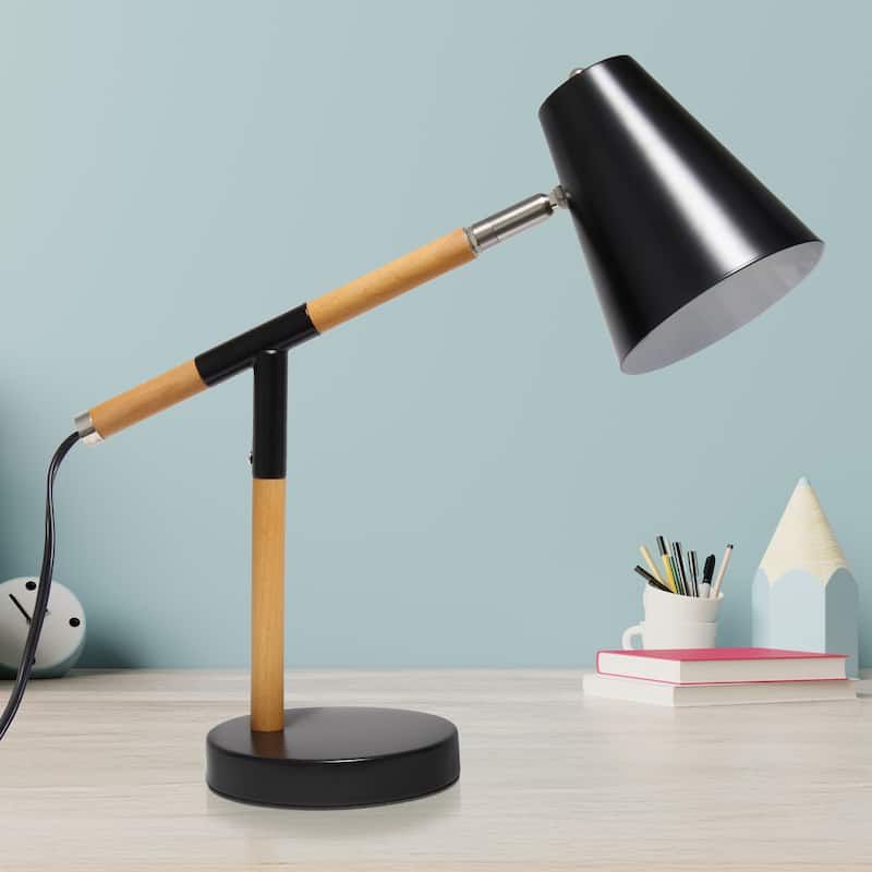 15.5" Nordic Adjustable Wood Arm Desk Lamp, Modern Table Light , Office, Bedroom, Living Room - 16.75” x 5.50” x 15.50”
