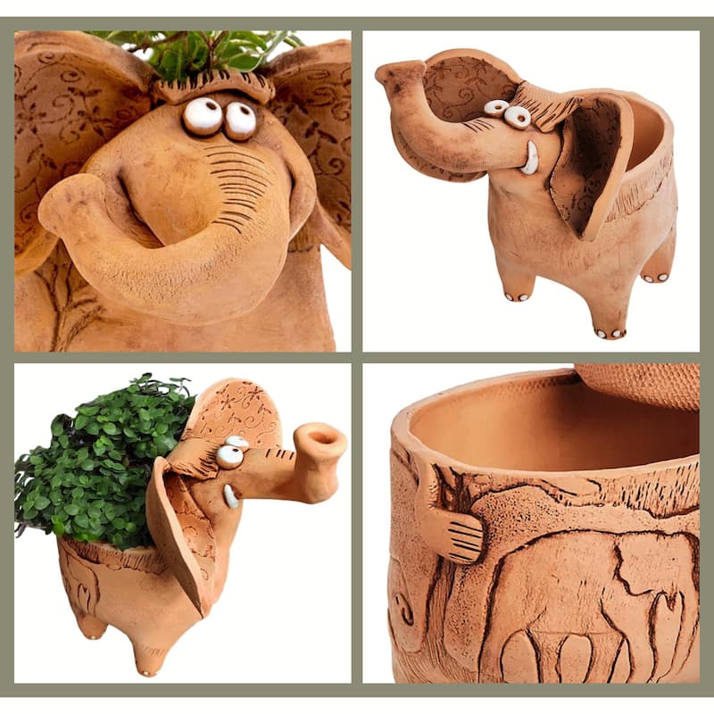 Golden Ceramics Handmade Flower Pot Planter - Elephant - 6.7" x 7"