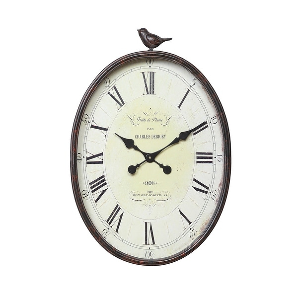 Oval Metal Wall Clock with Bird Overstock 31273134