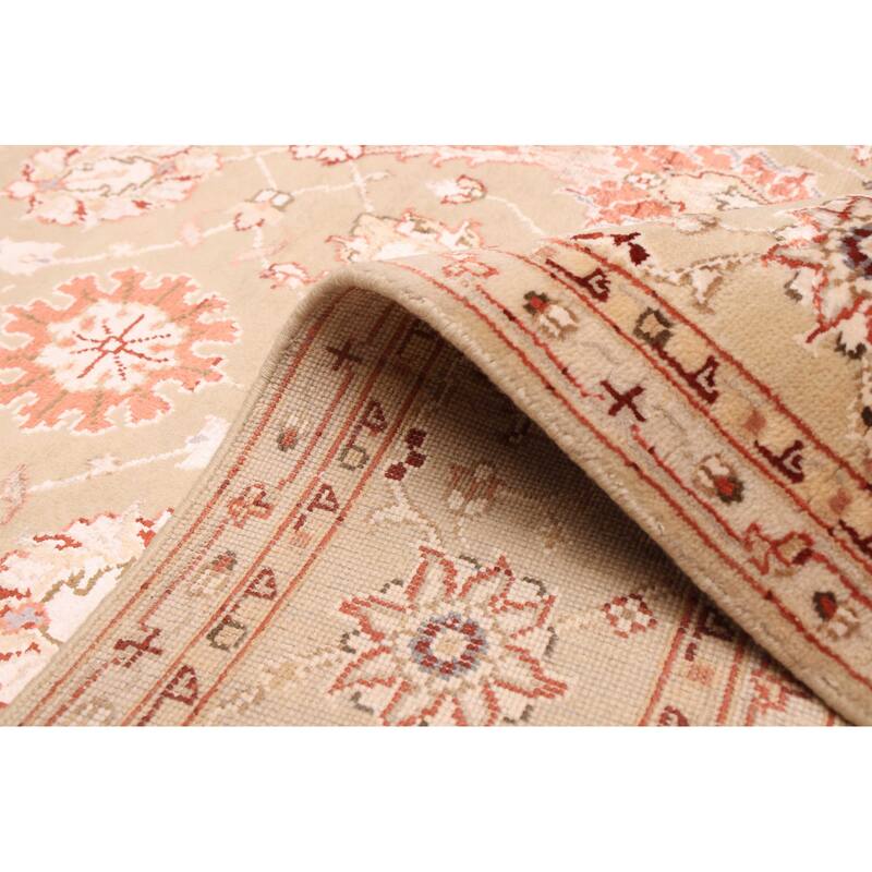 ECARPETGALLERY Hand-knotted Mirzapur Light Khaki Silk, Wool Rug - 5'6 x 7'11