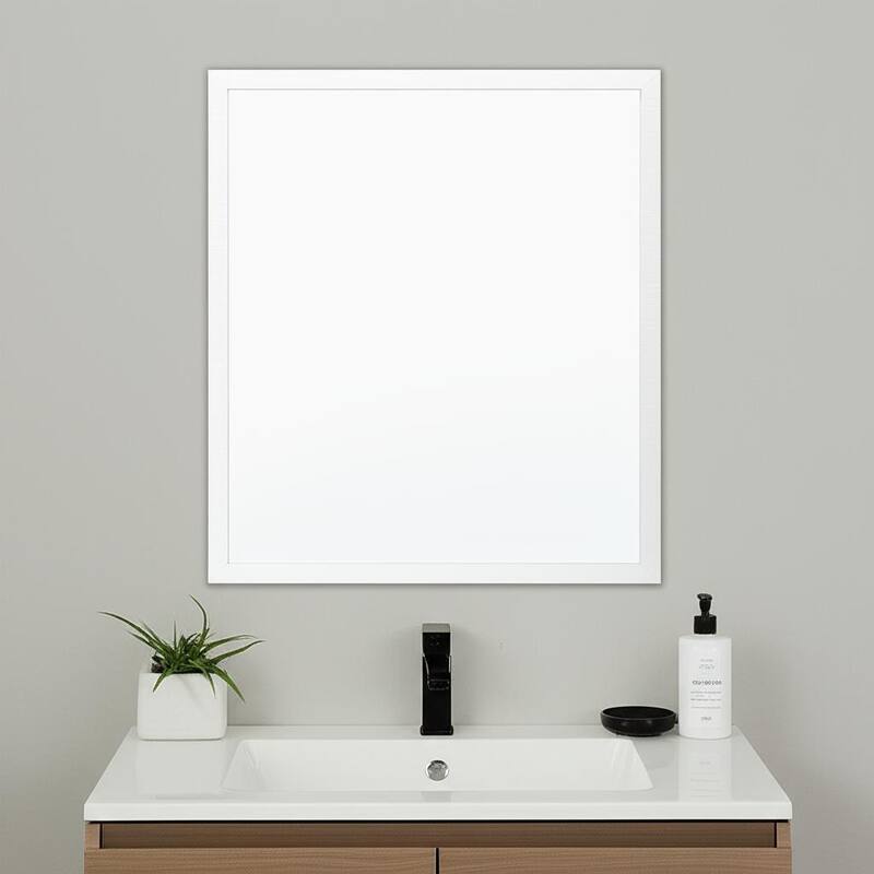 HomeRoots 26" White Framed Bathroom Vanity Mirror - 21.50 in. x 25.50 in. x 1.75 in. - 21.50 in. x 25.50 in.  x 1.75 in.
