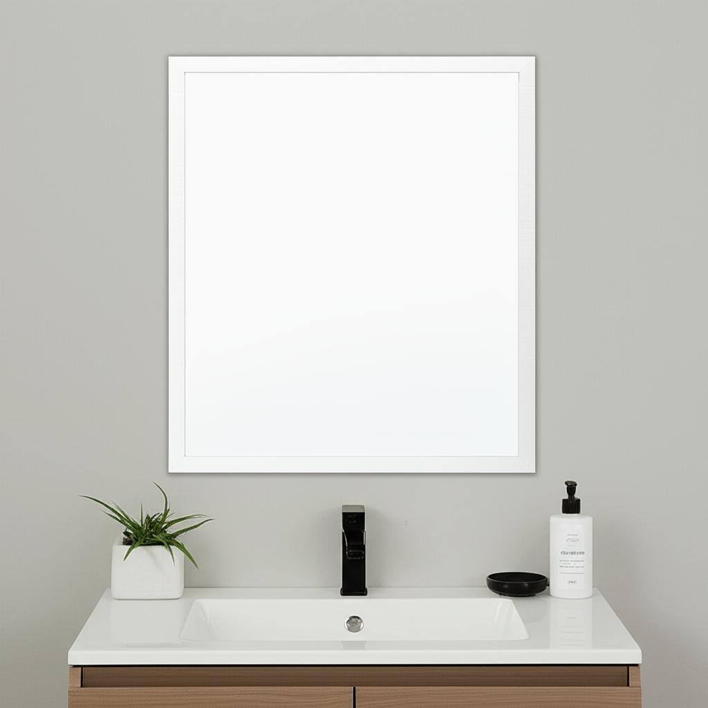 HomeRoots 26" White Framed Bathroom Vanity Mirror - 21.50 in. x 25.50 in. x 1.75 in.