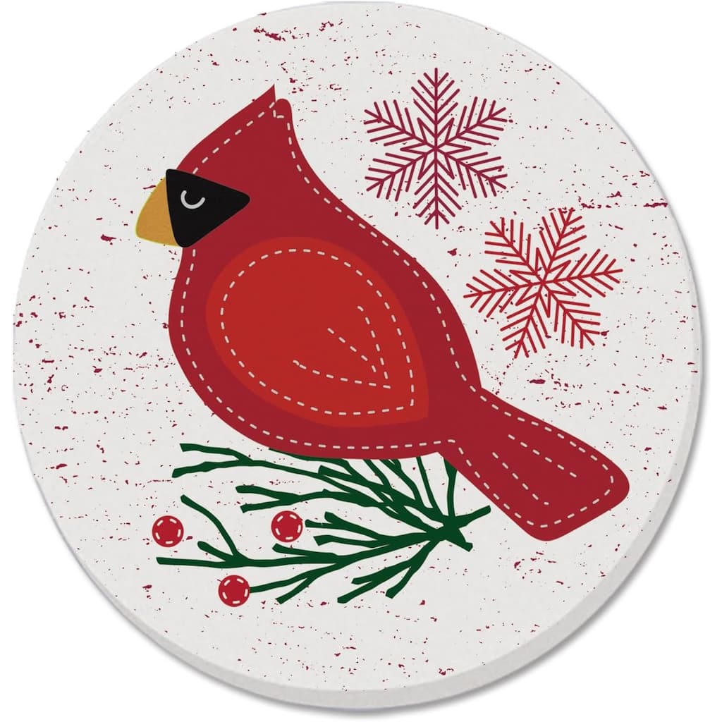 Stitched Cardinal 4 Pack Absorbent Stone Coaster with Protective Cork Backing Made in The USA 4" Round, Easily Wipes Clean