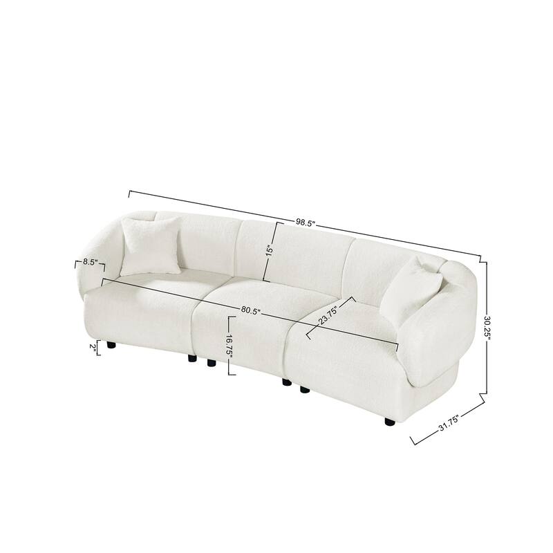 98.5" Curved Sofa for Living Room, Modern Upholstered Fabric Curved Couch with Armrests, 3 Seater Couch for Apartment, Office