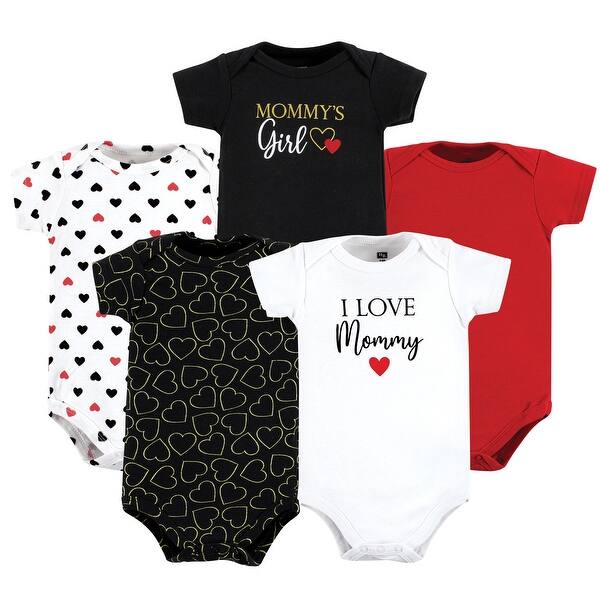 slide 1 of 1, Hudson Baby Infant Girl Cotton Bodysuits, Girl Mommy Red Black 5Pk 9-12 Months - Girl Mommy Red Black 5Pk
