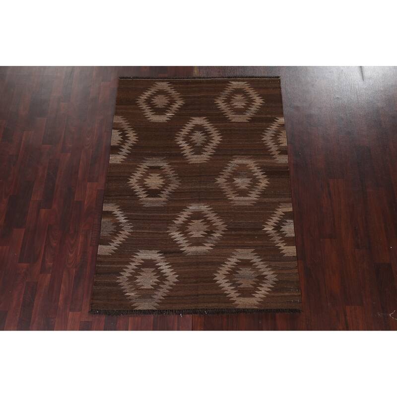 Natural Dye Tribal Geometric Kilim Oriental Wool Area Rug Flat-woven - 4'10" x 6'8"