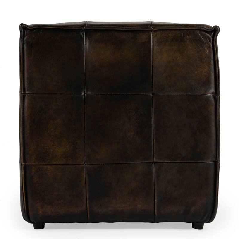 Leon Dark Brown Leather Ottoman