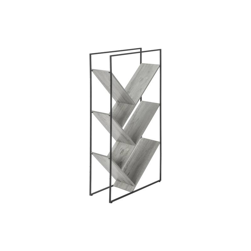 Modern Contemporary 3 Tier Bookshelf, 60"h Bookcase Black Metal Frame Etagere, for Living room Office Bedroom - Grey