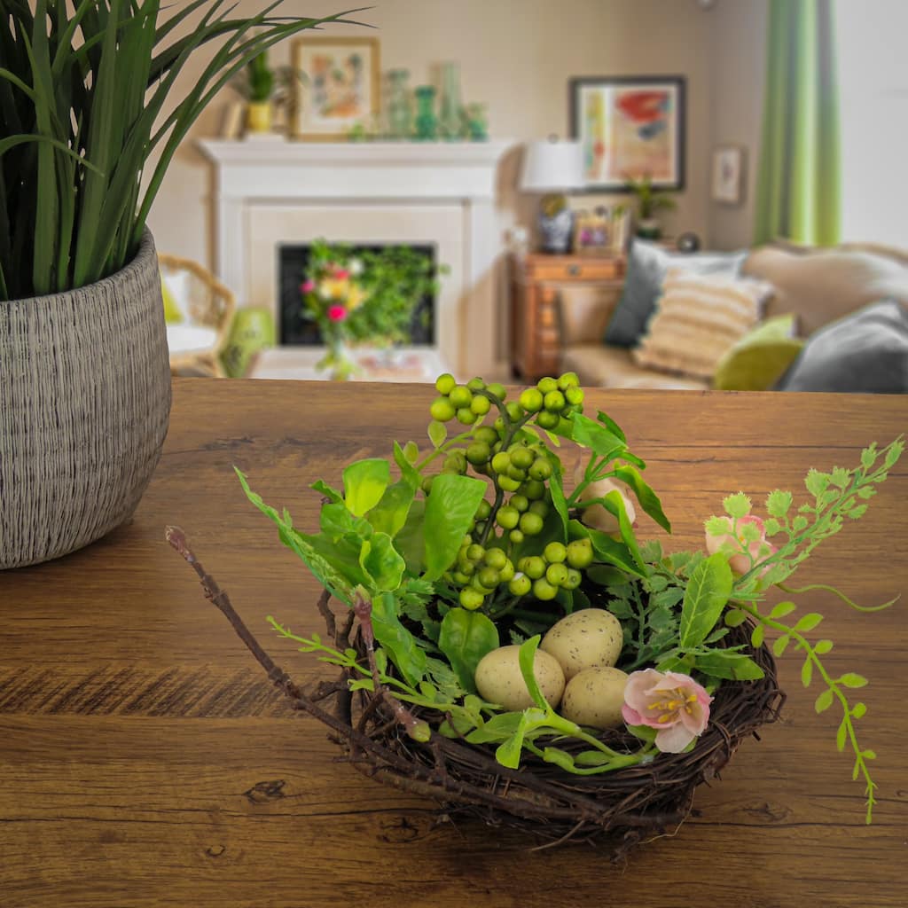 National Tree Company 6 in. Bird's Nest and Berries Table Décor - 6 in