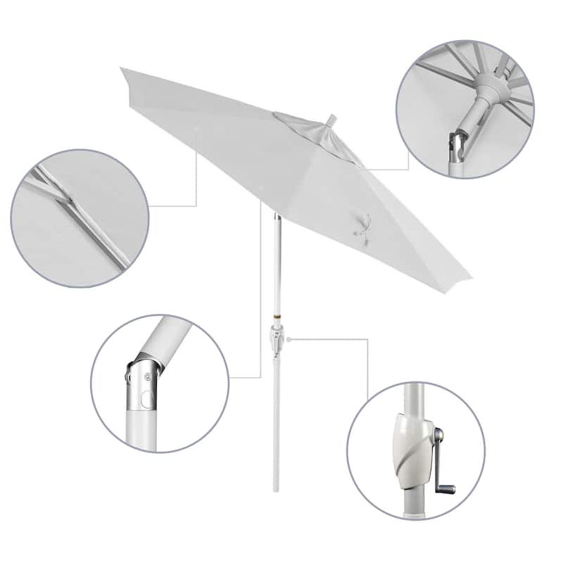 California Umbrella 7.5' Round Crank Lift Push Button Tilt White Aluminum Patio Umbrella with Olefin Royal Blue Fabric