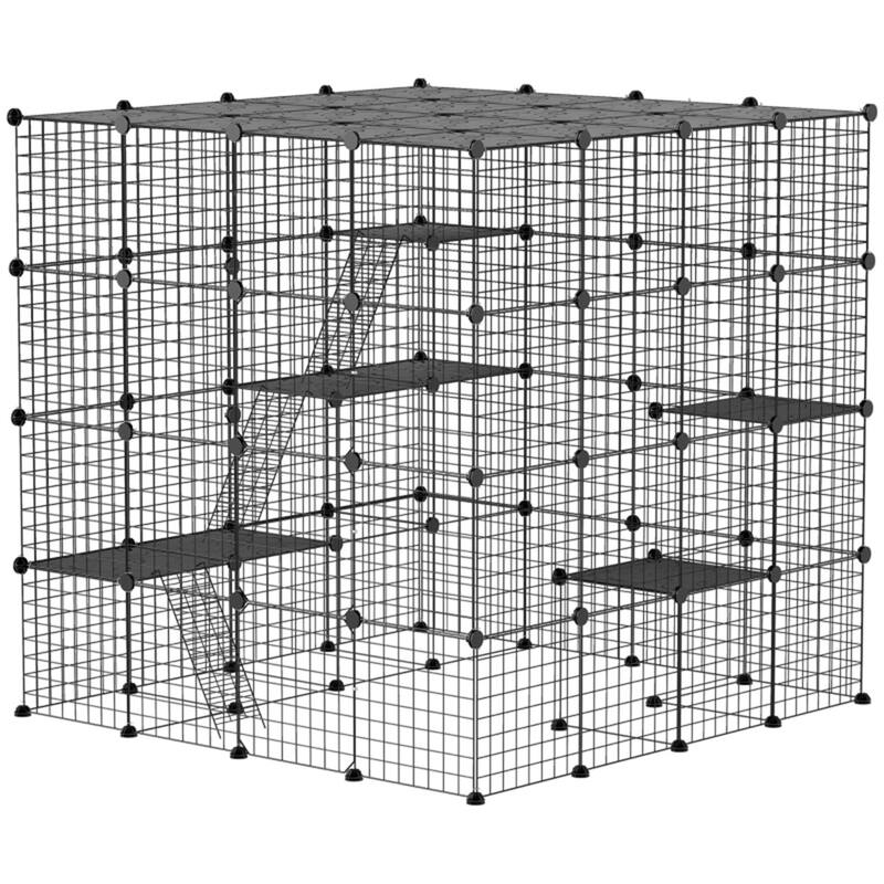 Black Steel PP Expandable Cat Cage with Jump Platforms and Doors