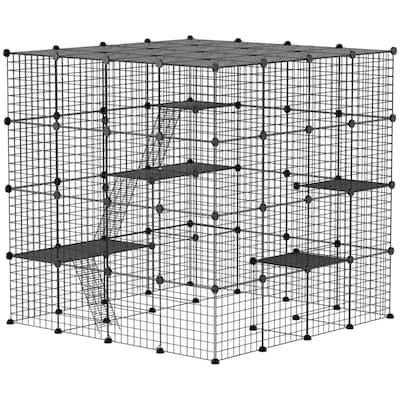 Black Steel PP Expandable Cat Cage with Jump Platforms and Doors