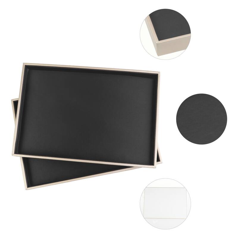 Set of 2 Stackable PU Leather Jewelry Organizer Trays with Removable Dividers for Drawers, Jewelry Organizer Storage - Black